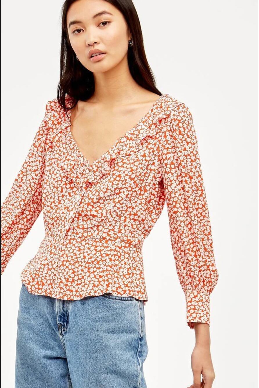 Capulet Stevie Ruffle Blouse Tangerine Floral Size Medium
